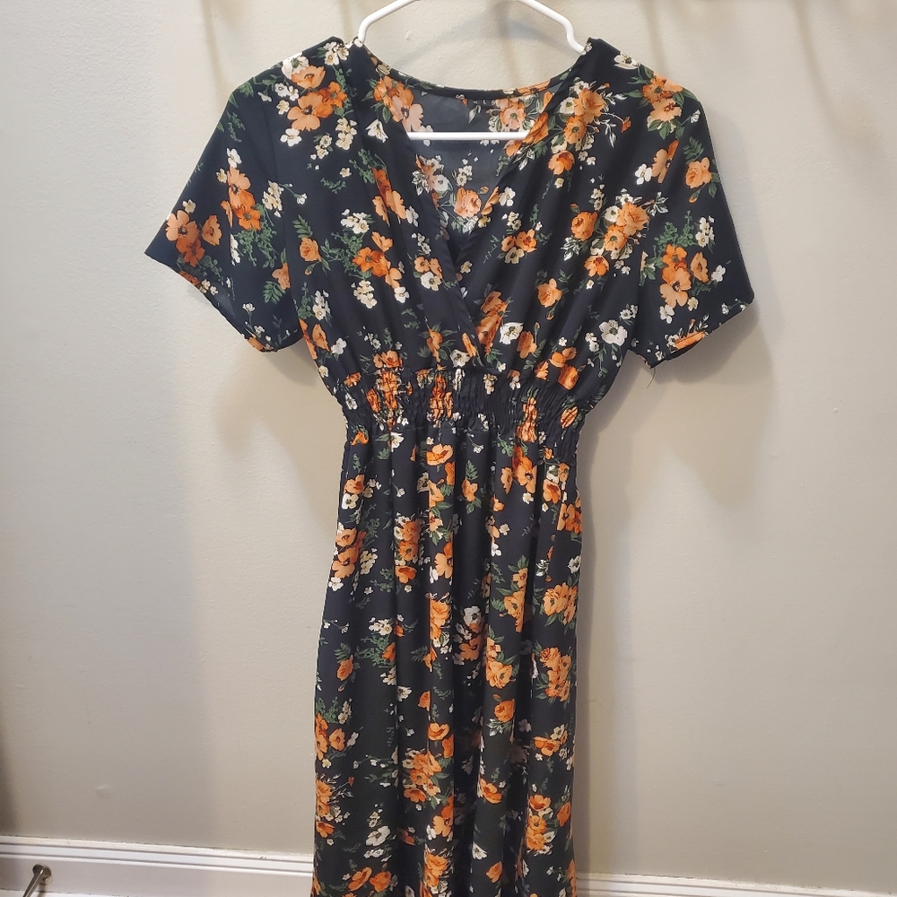 Floral Black and Orange Women's Dress